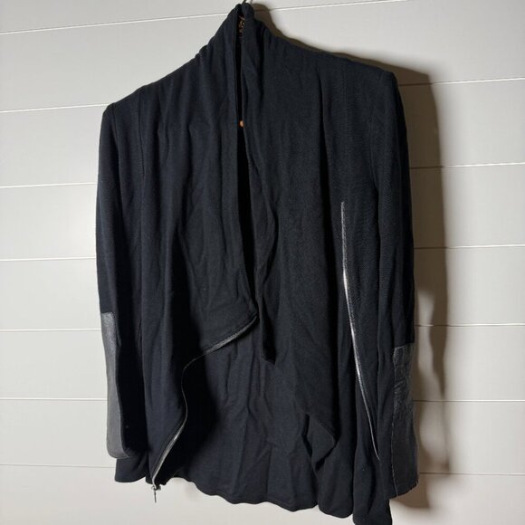 Red23 Moto ASymmetrical Zip Lamb Leather Patch Knit Cardigan Jacket SZ XS - Picture 8 of 9